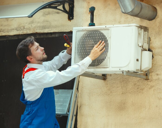 professional repairing an AC